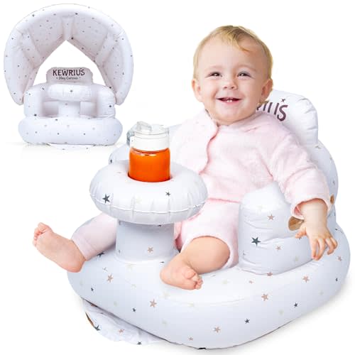 KEWRIUS Inflatable Seat for Baby 3 Months and Up, Baby Chair Includes Removable Canopy, Baby Floor Seats for Sitting Up, Blow Up Baby Chair, Summer Seat Baby, Portable Inflatable Baby Chair