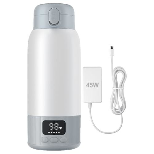 Portable Bottle Warmer for Travel, 45W Quick Charge, 100W Fast Heating Baby Bottle Warmer with 17oz Large Capacity Portable Milk Warmer, 10400mAh for On-The-Go Use with Formula, Breast Milk, Water