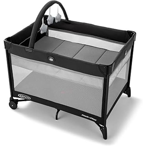 Graco On The Go Zip Pack ‘n Play Playard, Folding Playpen with Bassinet, Portable Crib, Reeves