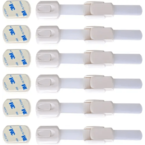 BOOTA Baby Locks (6 pack), Child Safety Strap Locks, Child Proof Cabinet Latches with Extra 3M Adhesives – Adjustable Drawer Locks, Baby Cabinet Safety Latches, Easy Installation, White