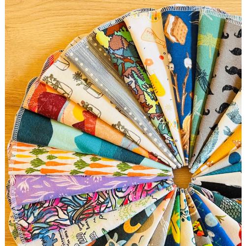 Cloth Wipes - 8”x8” | Set of 12 | Super Soft Flannel Baby Wipes, Napkins, Tissues, or Toilet Paper - 1 or 2 ply - curated designs