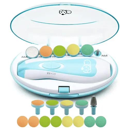 Baby Nail Trimmer 21 in 1, Usage Labeled Case & 13 Extra Replacement Tools, Royal Angels Baby Electric Nail File, Baby Nail Care, Nail Clipper Newborn Toddler Toes & Fingernails Nail Kit (Blue)