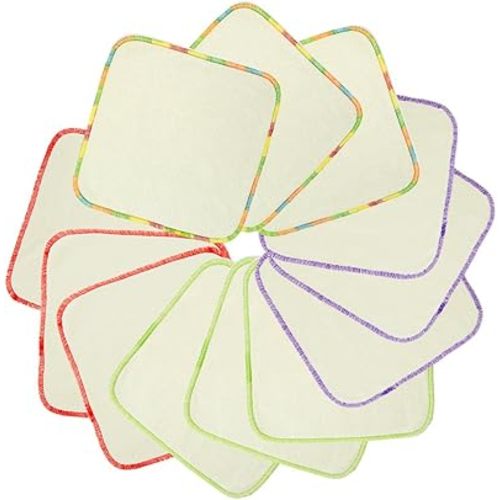 babygoal Reusable Rayon from Bamboo Baby Wipes, 12 Pack Washable Small Size Saliva Towel Face Washcloths, Cloth Wipes 8‘’x8‘’ 12BW02