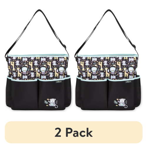 (2 pack) Baby Boom Monkey Print Tote Diaper Bag, Zip Top, Unisex, Infant, Toddler