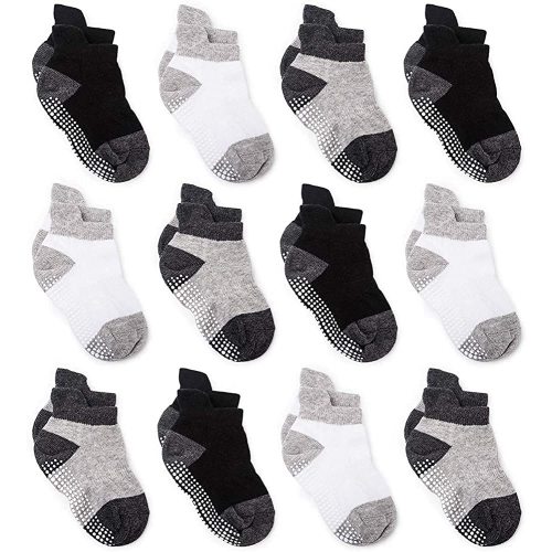 Zaples Baby Non Slip Grip Ankle Socks with Non Skid Soles for Infants Toddlers Kids Boys Girls