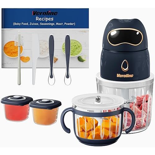 Baby Food Maker, 10-in-1 Baby Food Processor Set with 2 Glass Bowls (600ml+300ml), Baby Food Blender for Baby Puree, Fruit, Meat, Vegatable, Baby Food Storage Containers, Baby Essentials