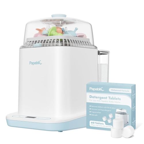 Papablic Bottle Washer Pro, Baby Bottle Washer & Sterilizer & Dryer, 4-in-1 Bottle Washer Sanitizer for Bottles, Pump Parts, & Baby Essentials - Quick & Clean with 60 Detergent Tablets