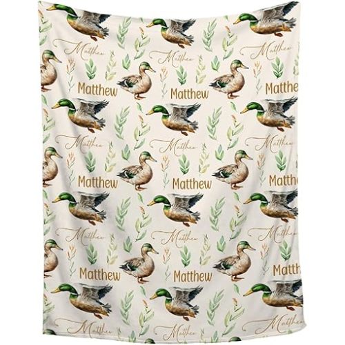 Personalized Baby Blanket for Girls Boys,Custom Duck Blanket with Name,Swaddle Blanket for Toddlers Infants Newborns Kids,Personalized Wild Duck Gifts Customized Blanket,30"x40"-Toddlers/Crib Size