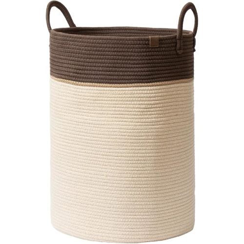LA JOLIE MUSE Woven Basket Rope Storage Baskets - Tall Cotton Laundry Basket, Blanket, Kids Toy, Nursery Clothes Hamper, Oatmeal, 72 Litres