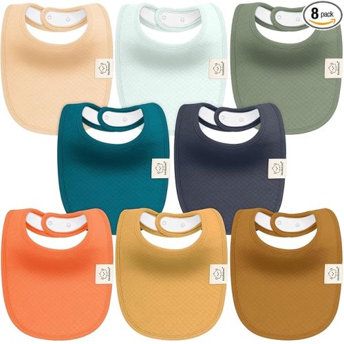 KeaBabies 8-Pack Organic Baby Bibs for Girls, Boys - Quilted Cotton Cloth Baby Drool Bibs for Drooling and Teething Toddler, Newborn, Infant, Soft & Super Absorbent (Eclipse)