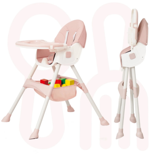 Aprpink 6-in-1 Baby Convertible High Chair with 5-Point PU Safety Harness, Pink Striped, 1 Piece