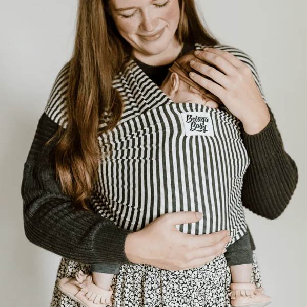 The Lori Beluga Baby Wrap | Charcoal Stripe Bamboo Baby Carrier - Beluga Baby Carriers