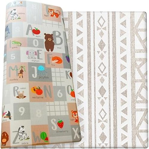 Cushmat Stylish Reversible Foam Play Mat (Large, Crystals Gray - Tropical Safari) - Soft, Waterproof, Durable Play mat for Infants, Babies, Toddler, Kids & Grownup - 6.5ft x 4.5ft