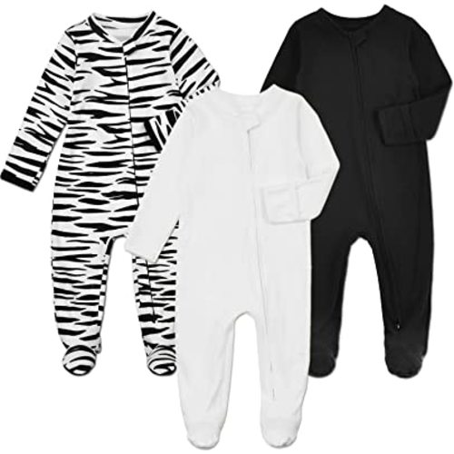 Aablexema Baby Footie Pajamas with Mittens - 3Pcs Infant Footed Sleeper Cotton Sleepwear Outfits