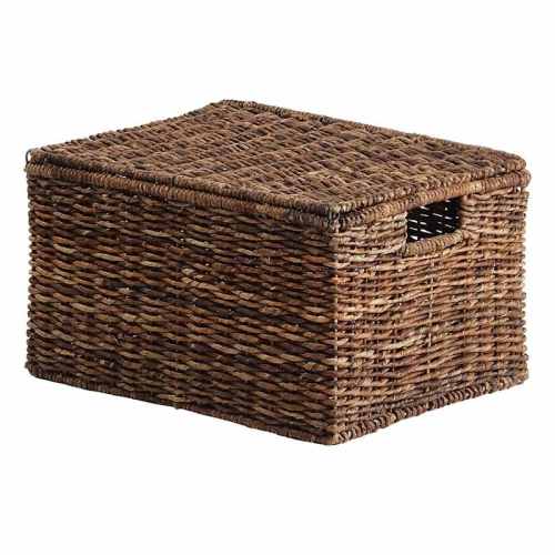 Aydan Dark Wicker Abaca Basket with Lid, Large