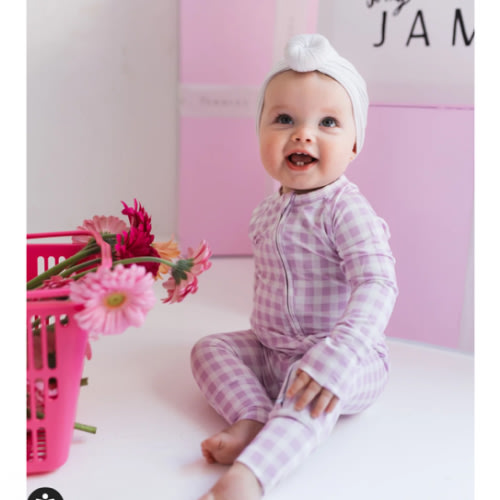 Purple Gingham Zipper Romper – In My Jammers