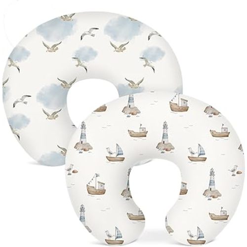 Nursing Pillow Covers 2 Pack, Breastfeeding Pillow Slipcovers Soft and Stretchy, Nursing Covers for Baby Girls Boys Newborn (Sailing Waves)