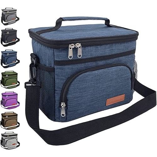 ExtraCharm Insulated Lunch Bag for Women/Men - Reusable Lunch Box for Office Picnic Hiking Beach - Leakproof Cooler Tote Bag Organizer with Adjustable Shoulder Strap for Adults - Blue
