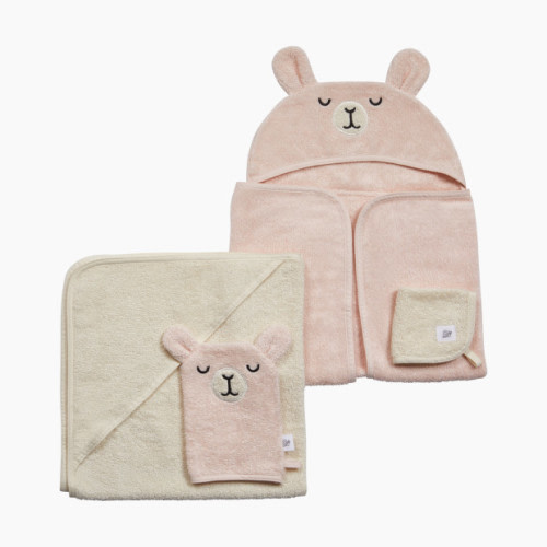 Tiny Kind Cozy Critter Organic Bath Time Set 4 Piece - Cloud Pink Bunny, 0-24 M