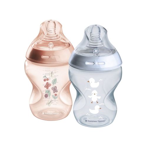 Tommee Tippee Natural Start Anti-Colic Deco Bottle With Slow Flow Teats 260Ml 0M+ 2 Pack Asssorted