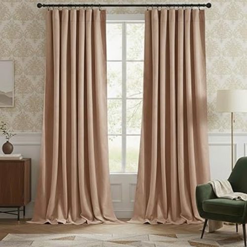 Blush Beige Nursery Curtains 96 inch Room Darkening Drapes, 2 Panels
