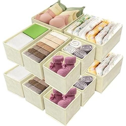 Clothes Organizer, Storage Drawer, 12 Piece Fabric Drawer Organizer Foldable Wardrobe Divider for Clothing, Underwear, Socks, Bra and Scarf, Home Storage Box in Drawers and Closet