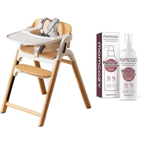 MomcozyBreast Pump Cleaner Spray and High Chair, DinerPal Wooden High Chair for Babies, Toddlers & Adults Up to 308 Lbs