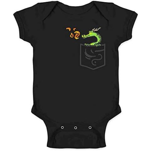Pop Threads Pocket Pets Dragon Fantasy Cute Faux Pocket Baby Toddler Kids Girl Boy T-Shirt