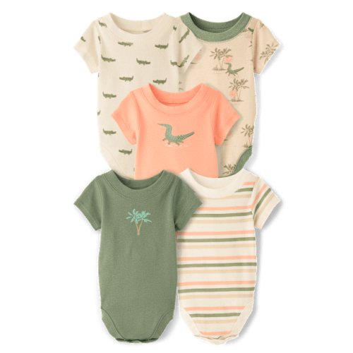 Baby Boys Crocodile Bodysuit 5-Pack - Tan