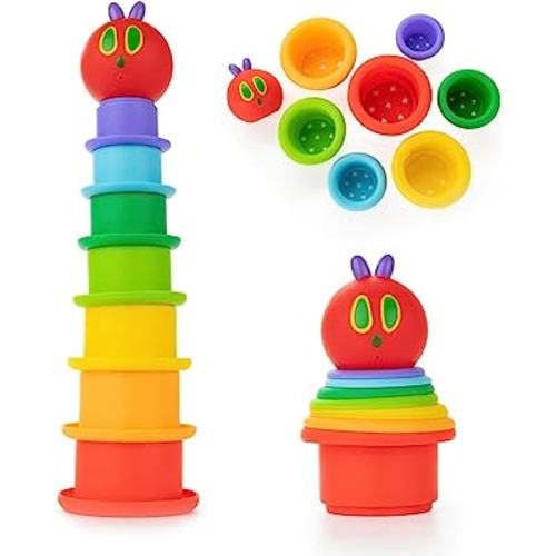 Kids Preferred World of Eric Carle The Very Hungry Caterpillar Bath Time Silicone Stacking Cup Set with Caterpillar Head Squirty Perfect for Water Play Ages 18 Months and Up