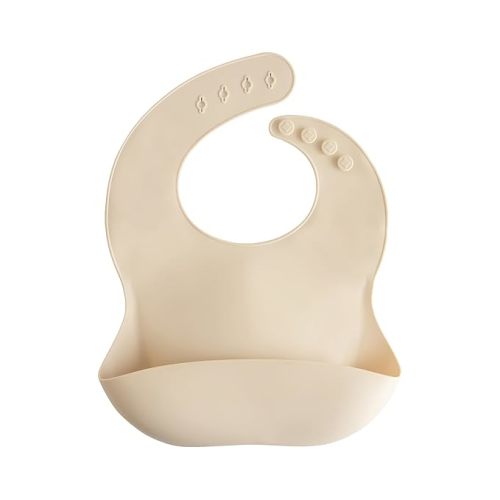 mushie Silicone Baby Bib | Adjustable Fit Waterproof Bibs (Shifting Sand)