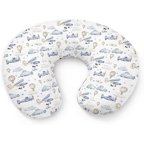 Plane Cloud Star Pattern Nursing Pillow Cover, Unisex Hot Air Balloon Transportation Theme Removable Breastfeeding Pillowcase Slipcover for Baby Girls Boys Newborns Toddlers, Cover Only