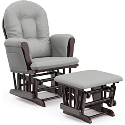 Storkcraft Premium Hoop Glider & Ottoman (Espresso/Light Gray) — GREENGUARD Gold Certified Nursery Glider, Solid Wood Craftsmanship, Smooth-Gliding Nursery Chair and Ottoman, Award-Winning