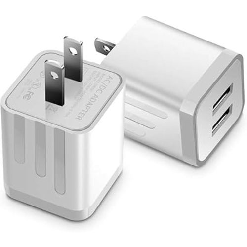 USB Wall Charger, Loxdn 2-Pack Dual Port USB Wall Plug Charging Block Adapter Charge Cube Brick Box Compatible with iPad/iPhone/iPod, Samsung, LG, Moto, Android Phone (White)