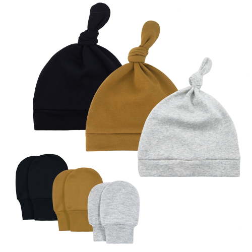 Zando Knot Warm Toddler Beanie Hats No Scratch Baby Mittens Newborn Hats and Baby Mittens Soft Infant Hat and Mitten for Newborn Boy 3 Pack 0-6 Months