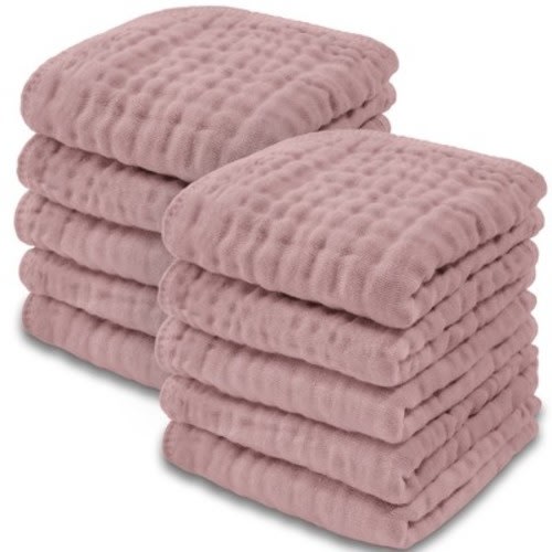 Baby Washcloths Muslin Cotton, Large 10”x10” by Comfy Cubs, Color: Mauve, Size: pack of 10