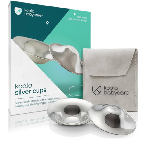 Koala Babycare The Original Silver Nursing Cups - Nipple Shields for Breastfeeding Newborn - Breastfeeding Essentials - Protect and Soothe - Tri-Laminate Silver - Standard Size