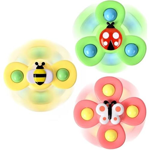 3PCS Suction Cup Spinner Toys for 1 2 Year Old Boys Spinning Toys Baby Toys 12-18 Months Sensory Toys for Toddlers 1-3 Easter Basket Stuffers Gifts for 1 Year Old Girls