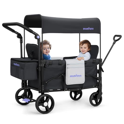 MOMFANN Stroller Wagon for Kids, Wagon Stroller Toddlers 2 Seaters, All-Terrain Baby Wagon Outdoor with Canopy, Parent Organizer, Adjustable Handle & Pull Bar for Infants and Toddlers, Gray