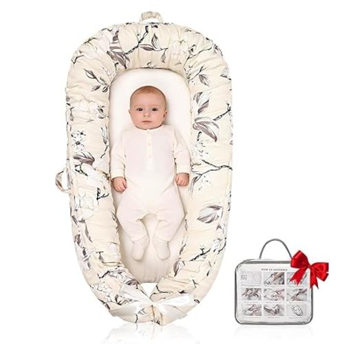 Baby Lounger | Organic Cotton Infant Lounger | Reversible, Adjustable & Portable Floor Lounger | Soft, Breathable, Washable Cover