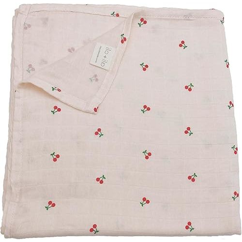 Ali+Oli Muslin Swaddle Blanket for Baby (Cherry) Large 47" x 47" Soft Rayon Made from Bamboo & Organic Cotton Muslin Blanket, Machine Washable Receiving Blanket Wrap for Newborn to Toddler