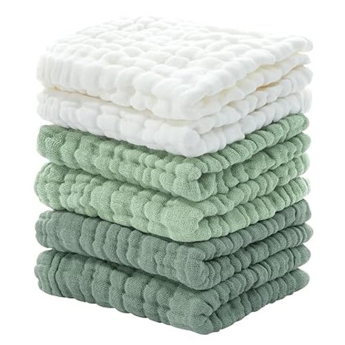 Looxii Muslin Baby Washcloths 6 Pack, 100% Cotton Baby Wash Cloths for Baby Face Body, 12x12 inches Large Soft Absorbent Face Towels for Newborns Gradient Green