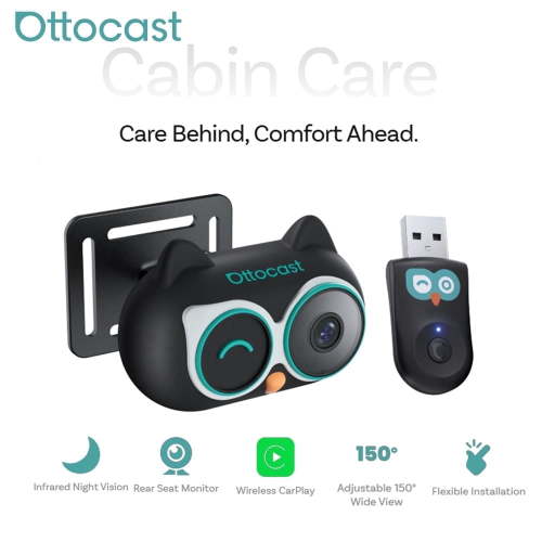Ottocast Baby Car Camera Displaying on Car Screen,Built-in Wireless CarPlay Cabin Care Car Adapter, 1080P Clear No-Glow Night Vision,Split-Screen Navigation,150°Wide Angle