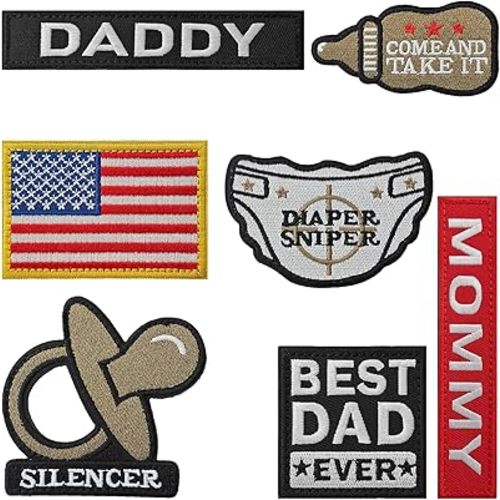 7 Pieces Daddy and Mommy Patches, Hook and Loop Tactical Funny Patch for Hats, Diaper Bags, Lunch Bags