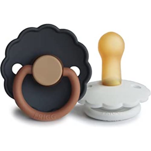 FRIGG Daisy Natural Rubber Baby Pacifier | Made in Denmark | BPA-Free (Aurora/Bright White, 6-18 Months) 2-Pack