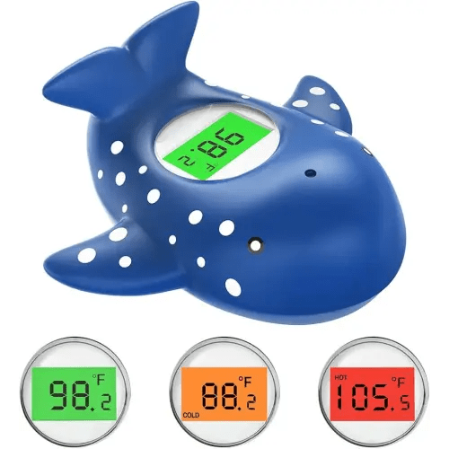 Baby Bath Thermometer, Infant Digital Water Thermometer Safety with 3 Color Backlit and Temperature Warning, Room Thermometers Floating Toy for Infant, Toddler, Bathtub, Swimming Pool (Navy Blue)
