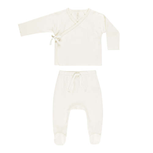 Quincy Mae Wrap Top & Footed Pant Set – Ivory | Organic Newborn Outfit | Poppys Collection