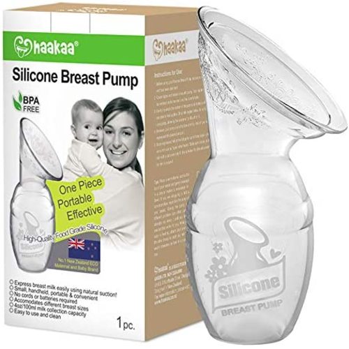 Haakaa Manual Breast Pump Silicone Breastfeeding Pump Milk Saver 100% Soft Grade Silicone (4oz/100ml,New Style)