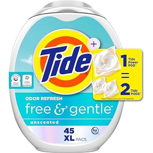 Tide PODS Free and Gentle Odor Refresh Laundry Detergent Pacs, 45 Count, Hypoallergenic Laundry Detergent Pacs