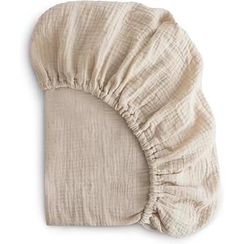 mushie Extra Soft Muslin Fitted Crib Sheet | 192 Thread Count | 28"x 52" (Fog)